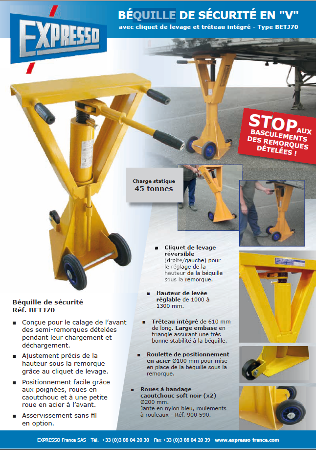 Béquille de remorque, capacité de charge de 40 tonnes